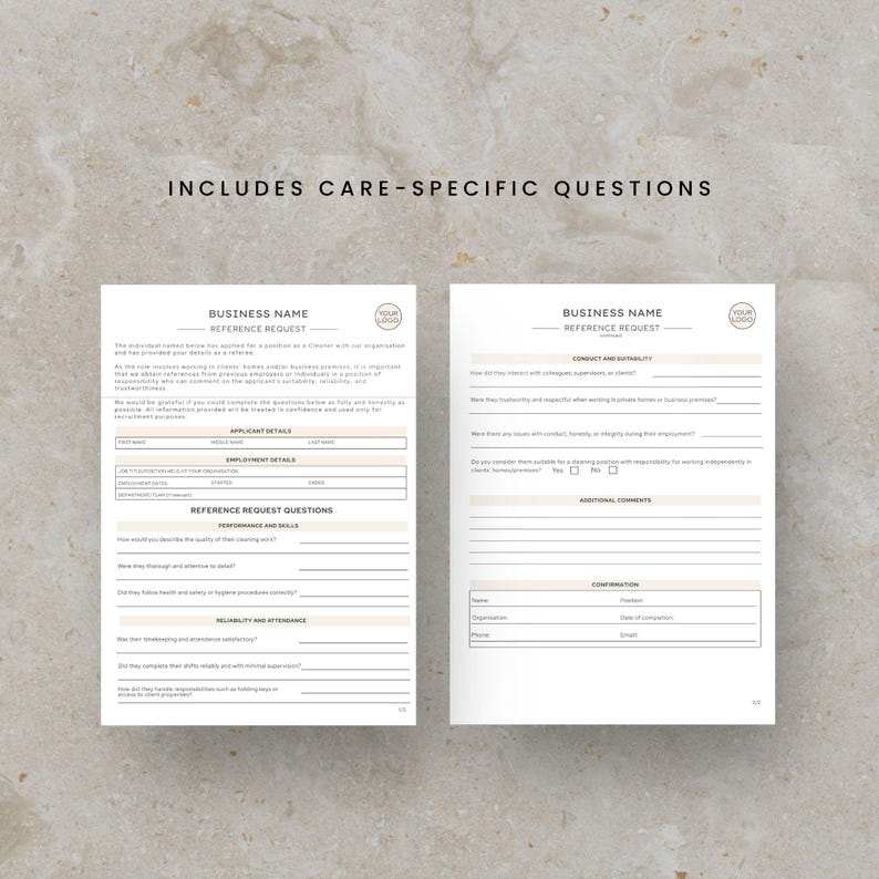 Cleaning Service Reference Request Form, Editable Care Domestic ...