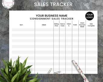 Consignment Sales Tracker Template, Editable Reseller Consignment Log Template, Canva Template