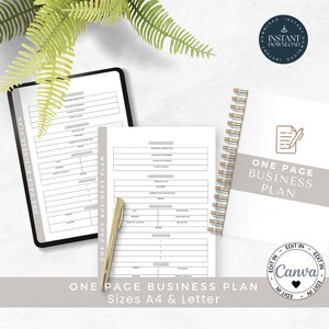 Modèle de plan d&#39;affaires d&#39;une page, modèle Canva pour un démarrage d&#39;entreprise d&#39;une page, A4 et lettre