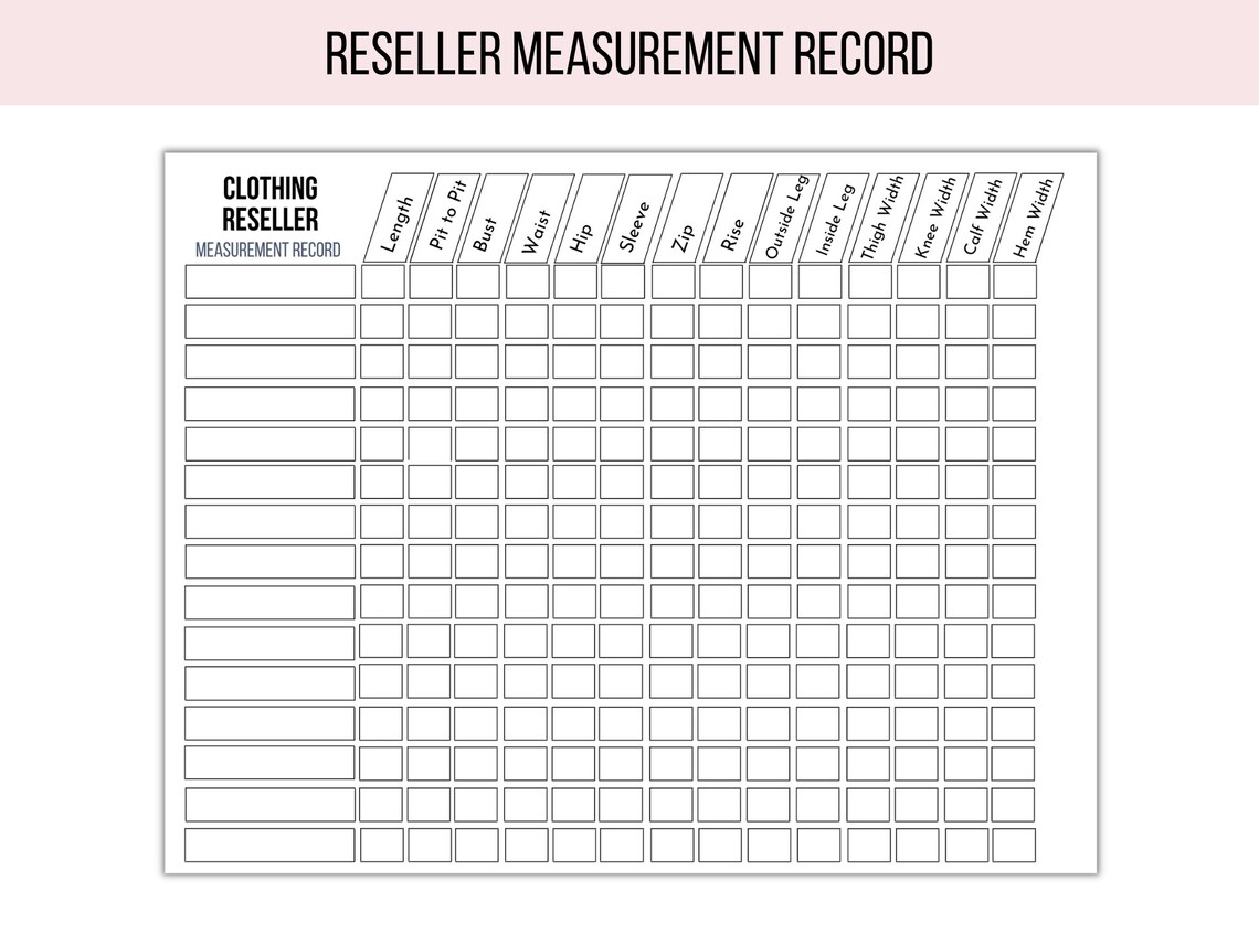 Printable Clothing Measurement Template | Reseller Measuring Record ...