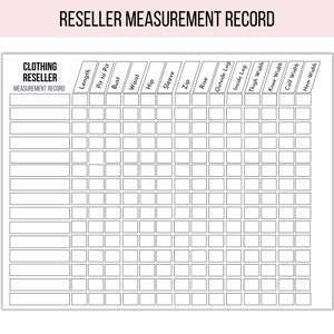 Printable Clothing Measurement Template | Reseller Measuring Record ...