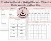 Productivity Planner Printable Pack, Daily, Weekly, Monthly Planning Sheets To Do List, Time Management Tracker