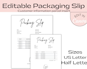 Minimalist Editable Packing Slip Template, Editable Delivery Note, Order Tracker in a Classic Design