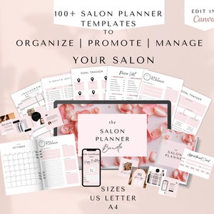 Salon Business Planner Bundle, Canva Template, Editable Pink Small Business Planner Kit, Printable Hair and Beauty Salon Planner 2023