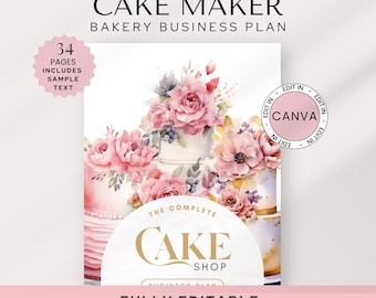Cake Maker Home Baker Business Plan Template, Editable Baker Business Start up Canva Template, SAMPLE CONTENT Included - Small Business Plan