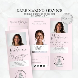 Dreifach gefaltete Broschüre für Bäckereien, bearbeitbarer Geschäftsflyer für Kuchenherstellung, Canva-Vorlage, Bäckerei-Shop-Flyer, Marketingbroschüre für Cake Shops