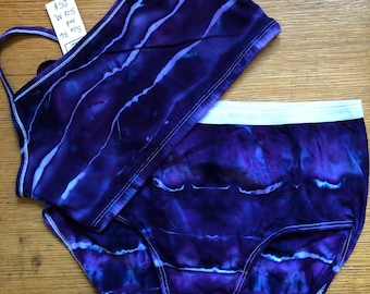 Ladies M panty and sports bra size 36 tie dye matching set in beautiful shades of purple