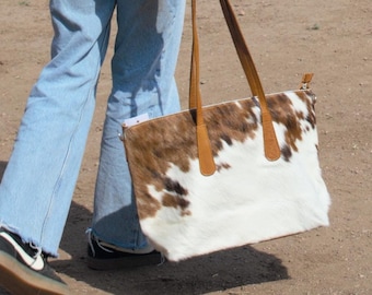 Cowhide purse, western cowhide tote bag, long removable strap.