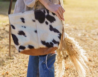 Cowhide purse, western Hair On Cowhide Fringe Crossbody Purse