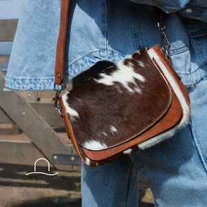 Cowhide purse. Genuine hair on leather crossbody bum bag. Western cowhide purse.