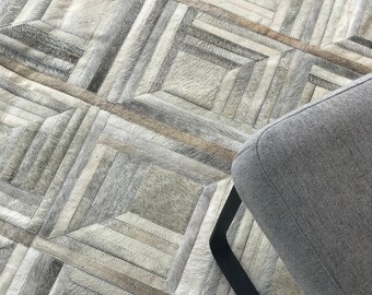 Cowhide rug, custom pattern cowhide patchwork carpet, geometric cowhide carpet