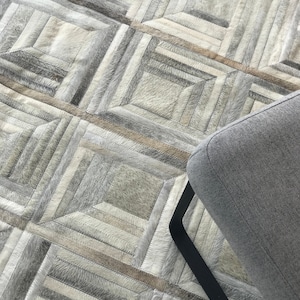 Cowhide rug, custom pattern cowhide patchwork carpet, geometric cowhide carpet
