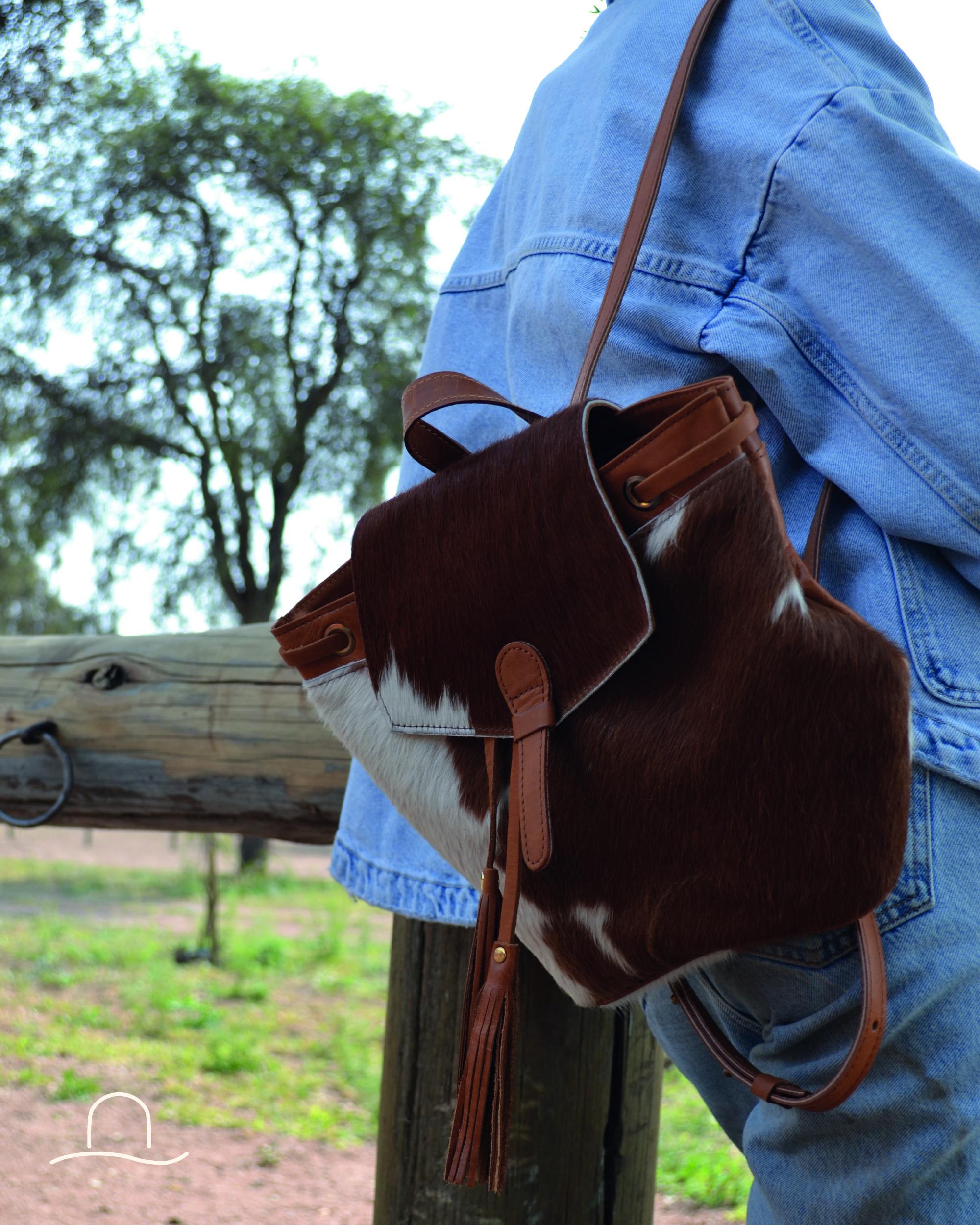 ?New Unique Genuine Cowhide & Leather Small Backpack Bag Western Boho Womens Genuine Cowhide Backpack, Boho Bag, Handmade Gift for Her  main image 4