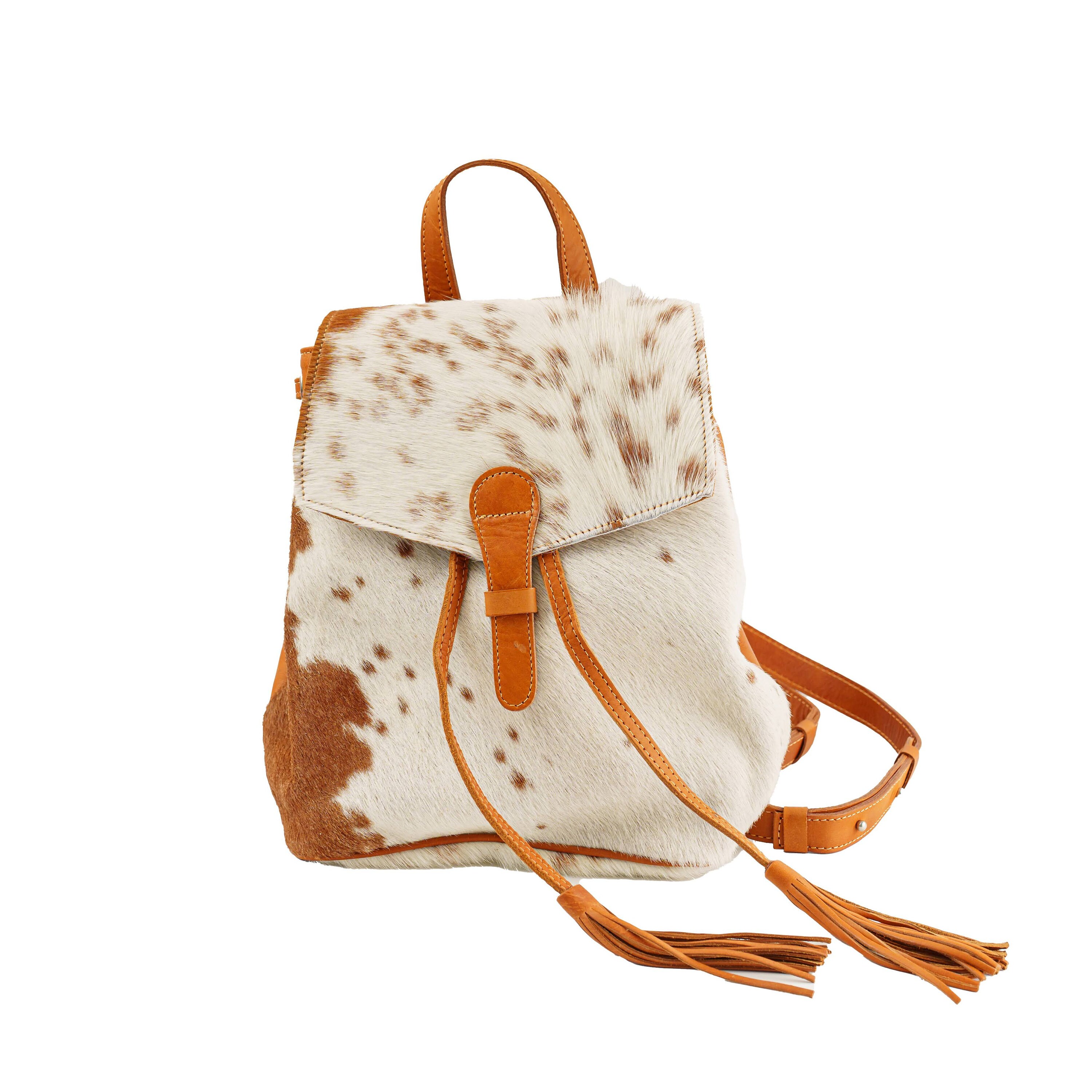 Chic Cowhide Backpack With Tassels - Handcrafted Bohemian 