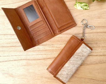 Cowhide wallet for women. Slim cowhide wallet. Real Cowprint wallet w/ keychain