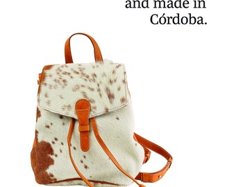 Small Cowhide Leather Backpack | Western Boho Tan Brown White Boutique Bag NWT Small Cowhide Leather Backpack | Western Boho Tan Brown  main image 4