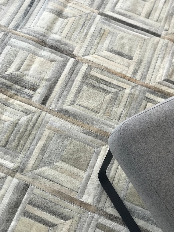 Cowhide rug, custom pattern cowhide patchwork carpet, geometric cowhide carpet
