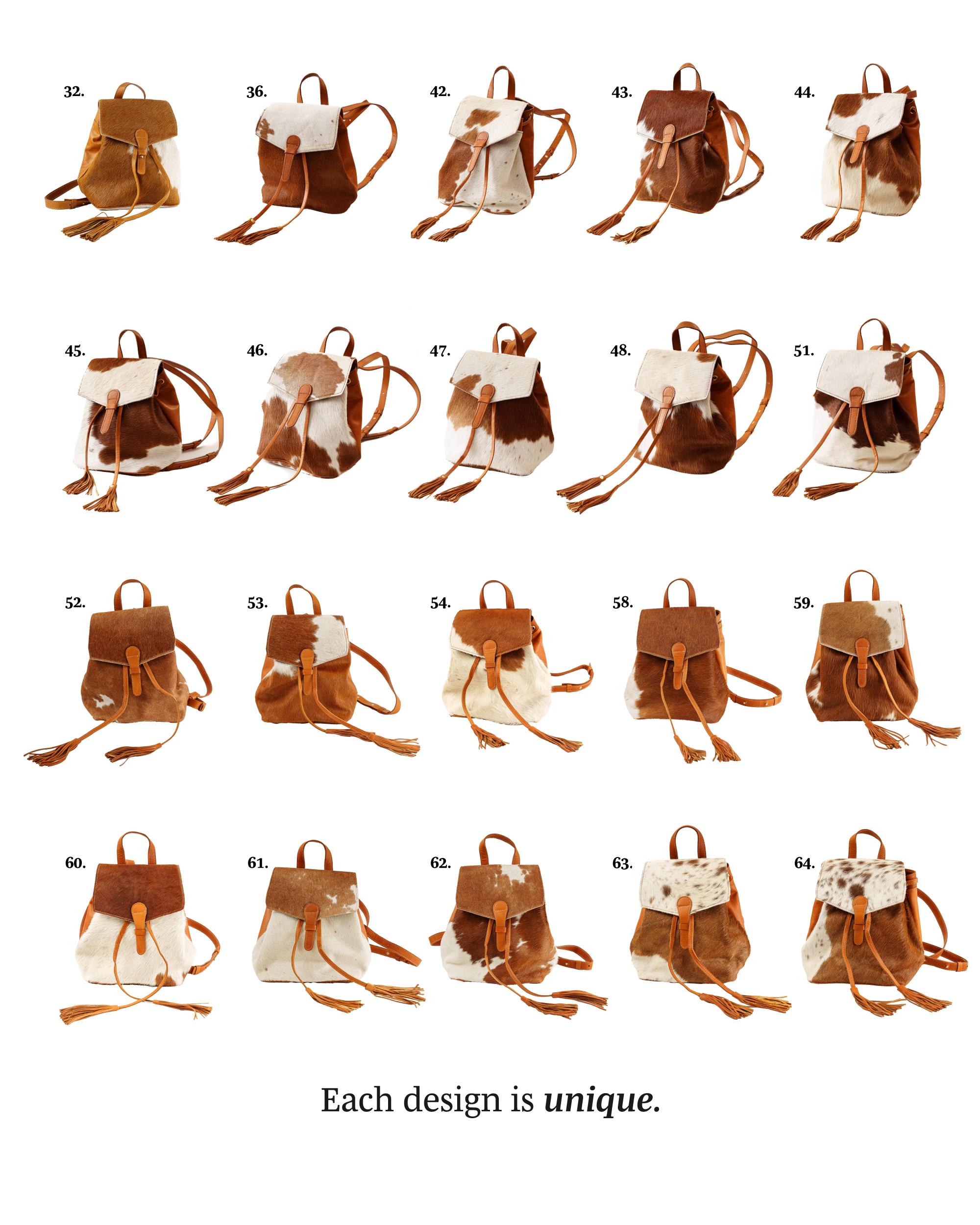 Axis Leather Cowhide Backpack Brown and White with Tassel LV Strip Across Gypsy Axis Deer Skin With Tail Showcased Combined With Genuine  main image 3