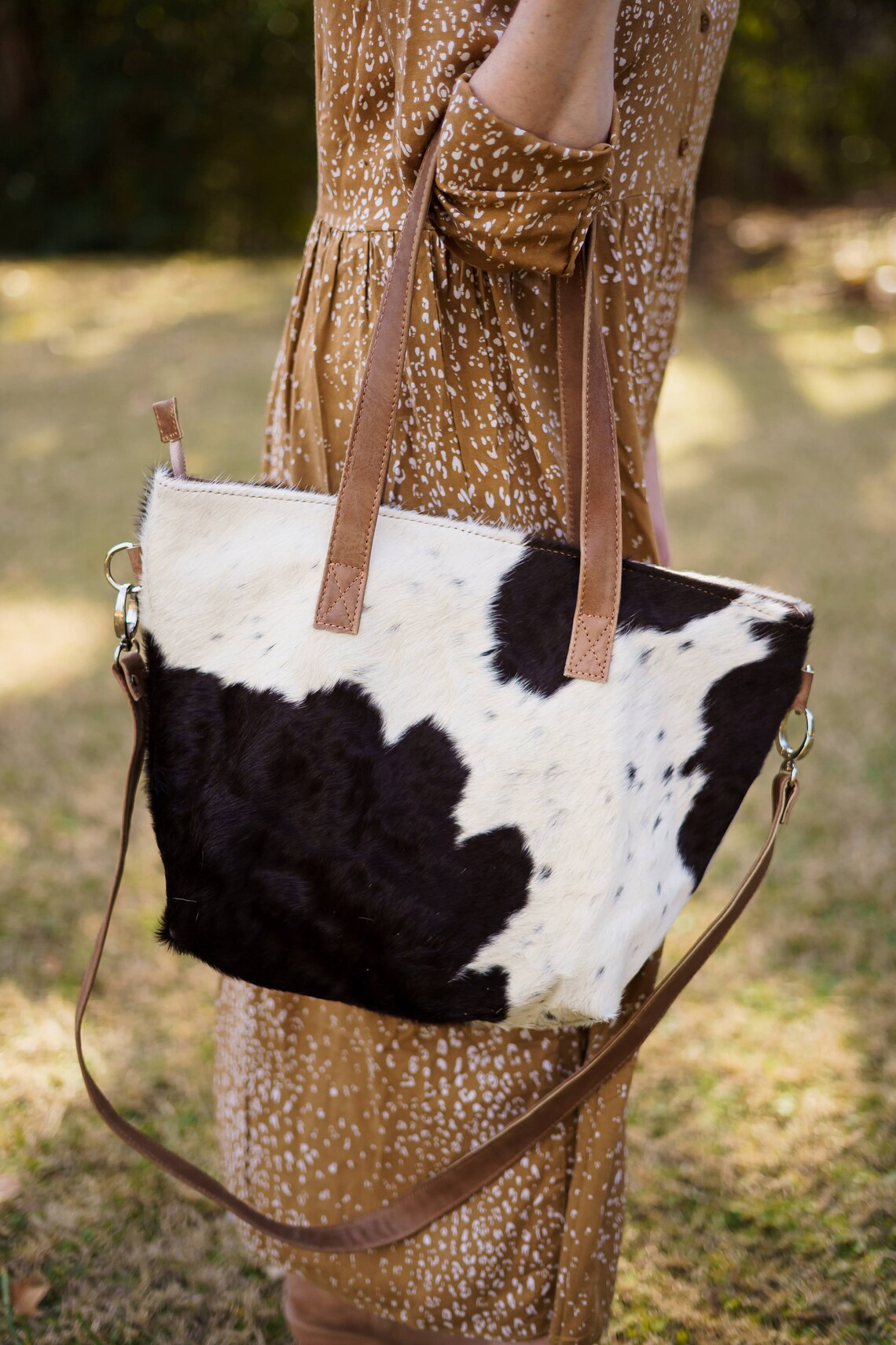 Cowhide tote. Large cowhide leather hair on tote bag. Etsy