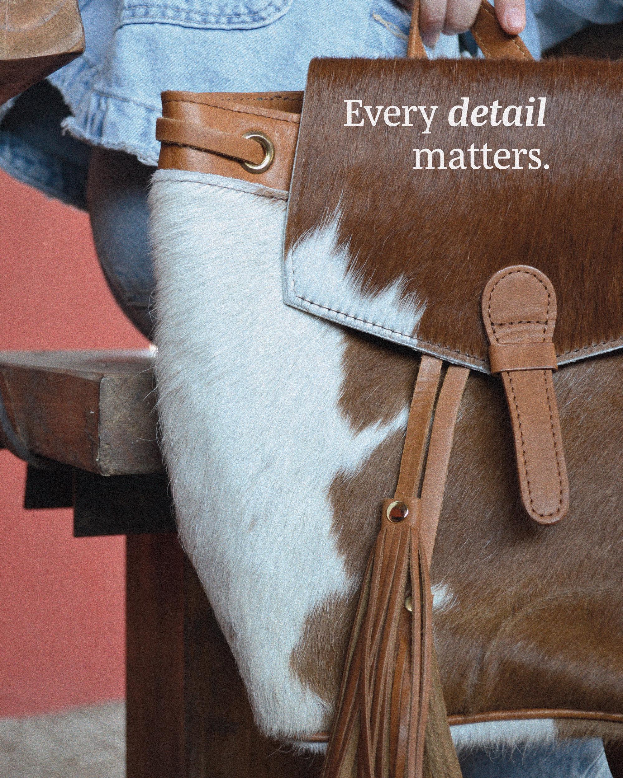 Boho Chic Cowhide Backpack With Tassels - Genuine Leather 