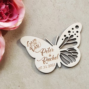 Personalisierte Schmetterlings-Save-the-Date-Magnete – Hochzeitseinladung – Holzgravierte Einladungen – Geburtstagsparty-Einladungen Magnet – Holz
