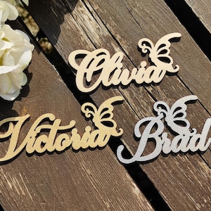 Personalized Butterfly Place Cards - Wood Custom Wedding Decorations - Party Favors - Wooden Name Tags - Name Cards - Seating Name Sign