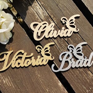 Segnaposto farfalla personalizzati - Decorazioni di nozze personalizzate in legno - Bomboniere - Targhette in legno - Carte con nome - Cartello con il nome dei posti a sedere