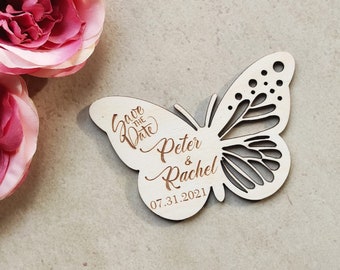 Personalized Butterfly Save the Date magnets - Wedding Invitation - Wood Engraved Invitations - Birthday Party Invitations Magnet - Wooden