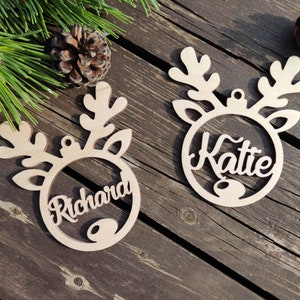 Personalized Reindeer Christmas Ornaments - Wood Custom Deer Christmas Tree Ornament - Wooden Custom Name Gift - Gift Tags - Christmas Decor