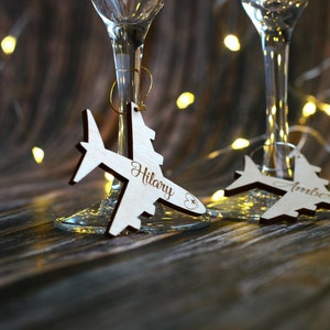 Airplane Wine Charms - Personalized Plane Drink Tags - Airplane Place Cards - Aviation Destination Wedding Decor - Table Decorations