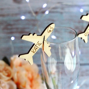 Airplane Drink Tags - Personalized Plane Glass Tags - Airplane Place Cards - Aviation Destination Wedding Decor Markers - Table Decorations