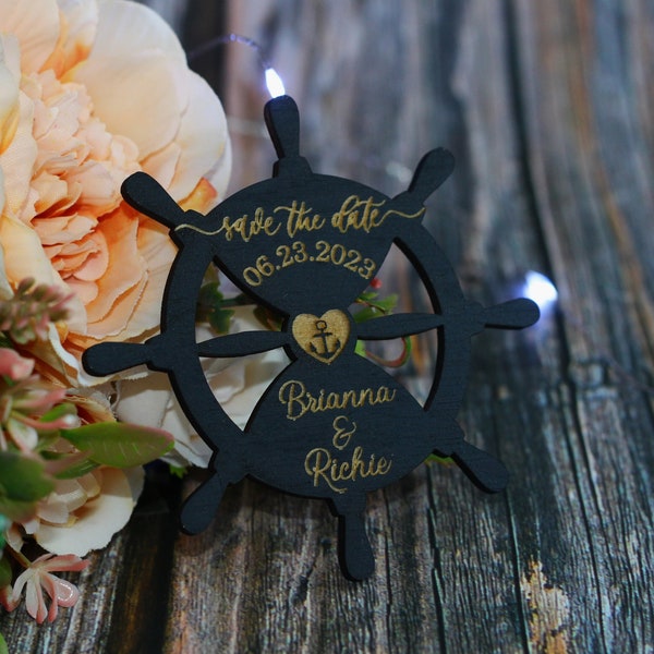 Black Nautical Save the Date Magnets - Wooden Sea Wedding Invitation - Custom Anchor Invitation - Sailor Wedding Invite