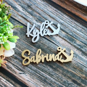 Marque-places nautiques - marque-places en bois personnalisés - étiquettes nominatives en bois personnalisées - noms d'ancre - décoration de mariage nautique - cadeaux