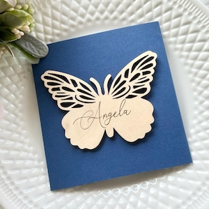 Tarjetas de lugar de mariposa personalizadas - Etiqueta de nombre de boda de madera personalizada - Decoración de asientos para invitados - Decoración de mesas de boda - Recuerdos de fiesta