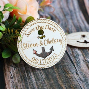 Aimants nautiques Save the Date - Invitation de mariage en bois - Invitation d’ancre personnalisée - Invitation de mariage Sailor