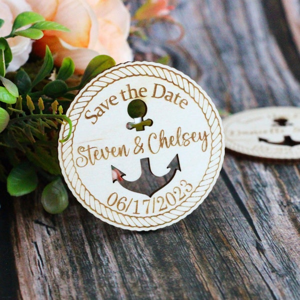 Nautical Save the Date Magnets - Wooden Sea Wedding Invitation - Custom Anchor Invitation - Sailor Wedding Invite