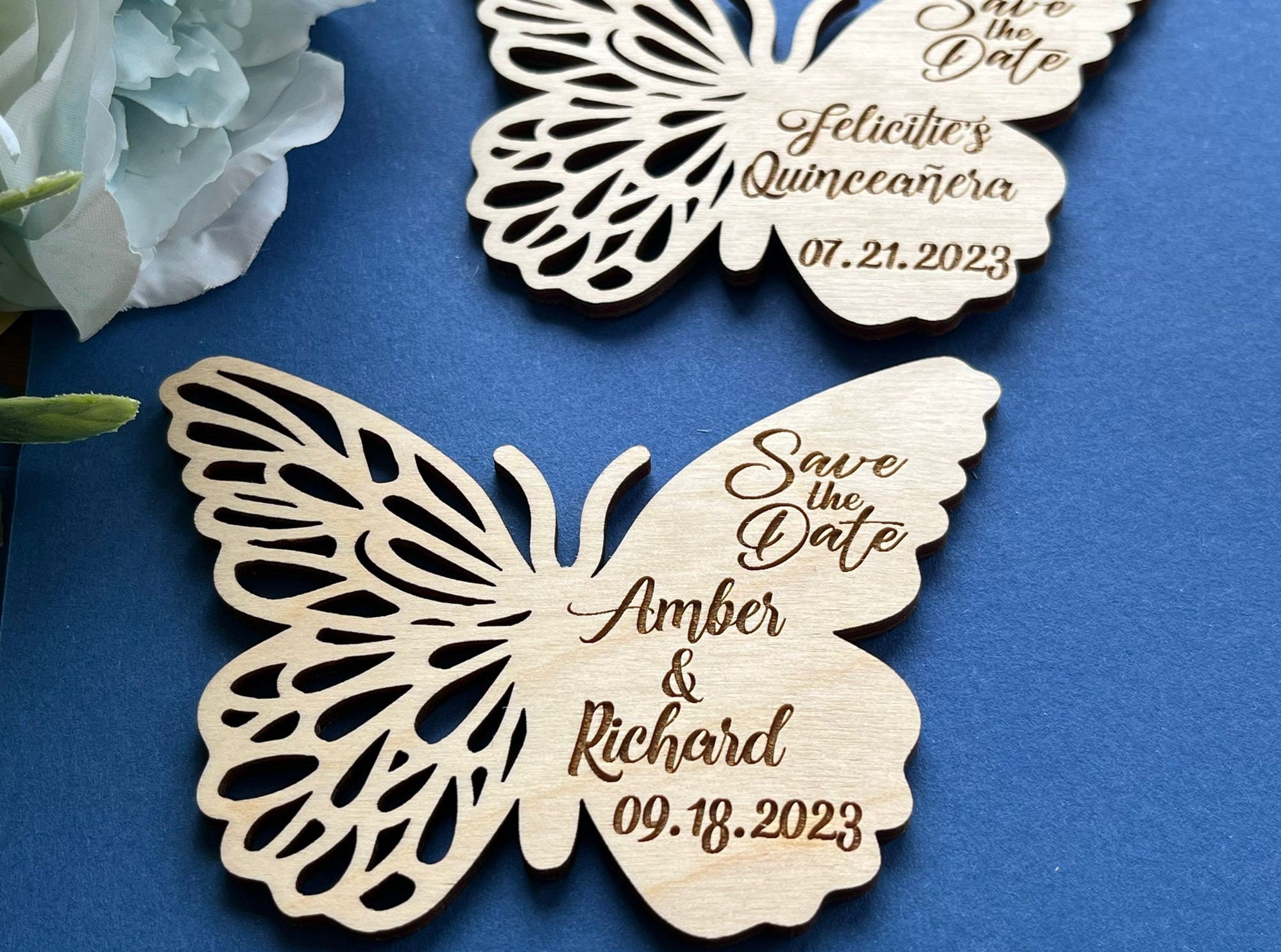 Wooden Butterfly Quinceanera Invitations, Personalized Birthday