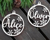 Personalized Christmas Ornaments - Wood Christmas Tree Custom Snowflake Name Ornaments - Wooden Christmas Tree Balls - Christmas Gift