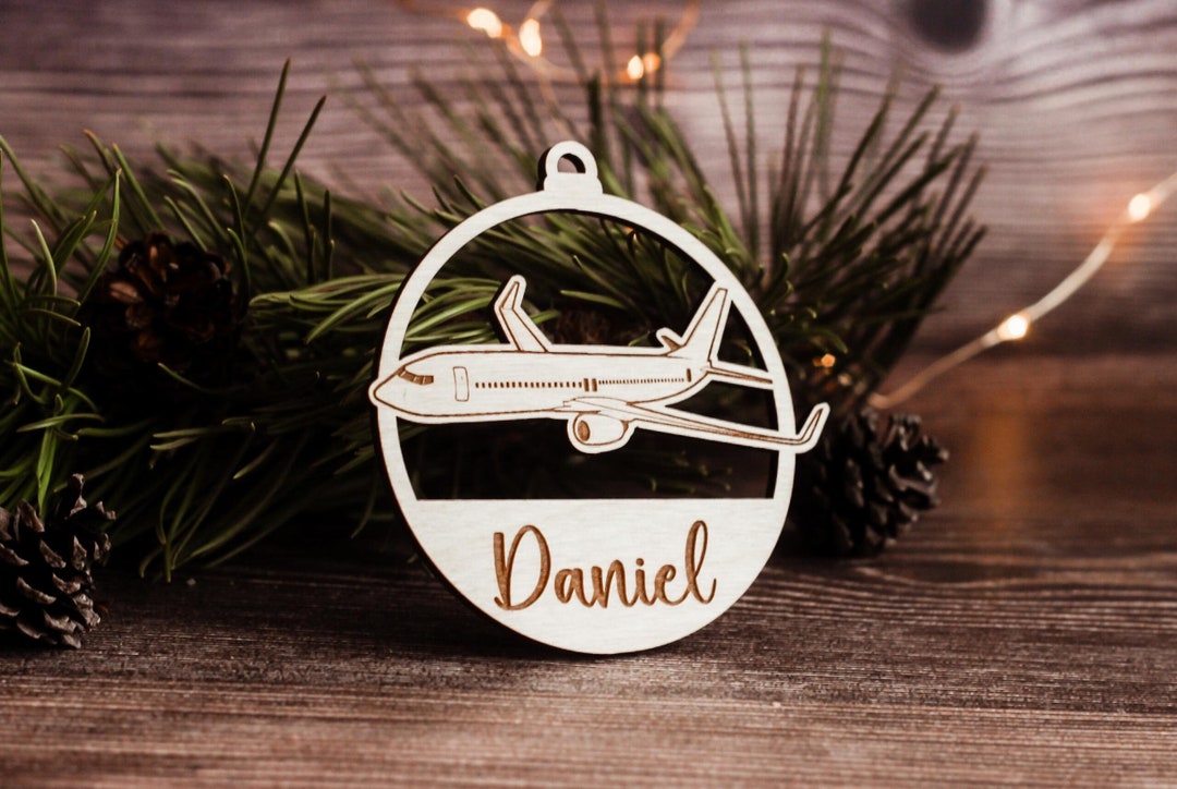 Personalized Airplane Christmas Ornament Custom Wood Aviation Bauble