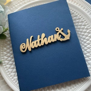Cartes de lieu nautique - Cartes de lieu en bois personnalisées - Étiquettes nominatives en bois personnalisées - Noms d’ancres - Décoration de mariage nautique - Faveurs de fête