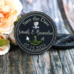 Nautical Save the Date Magnets - Invitation de mariage de mer en bois - Invitation d'ancre personnalisée - Invitation de mariage de marin