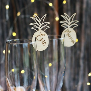 Personalized Pineapple Drink Tags - Custom Wooden Glass Tags - Tropical ...