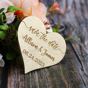 Gold Heart Save The Date Magnet - Personalized Wedding Wood Magnets - Custom Wedding Invitation - Wooden Engraved Invitations