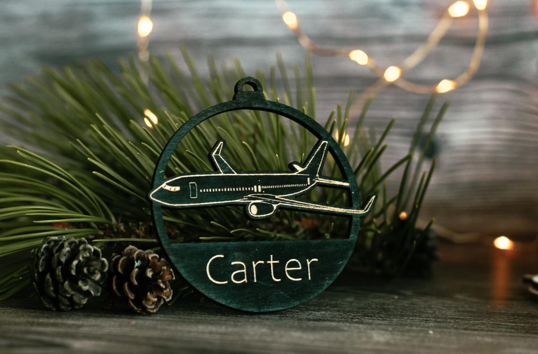 Personalized Airplane Christmas Ornament Custom Wood Aviation Bauble