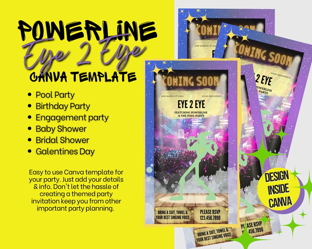 Powerline Concert Themed Pool Party Eye 2 Eye Goof Party Invite Custom
