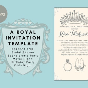 A Royal Invitation | Bridal Shower Invite | Bridal Brunch | First Birthday | Ladies Tea Party | Custom Invitation | Canva Digital Template