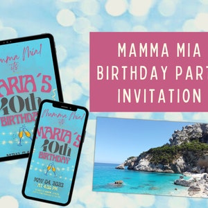 Marias Mamma Mia Geburtstagsparty | 40 Jahre Jung | Mittelmeer | ABBA Fächer | Film-Premiere | Android oder iPhone | Canva Briefpapier