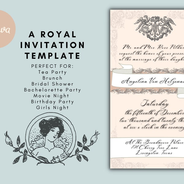 Royal Wedding Invitation | Victorian Ball Invite | Android & iPhone Compatible | FREE Canva | Princess Inspired Template | Elegant Design