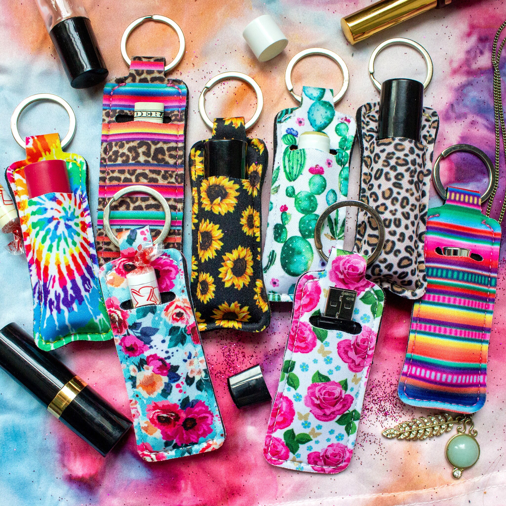 Patterned Lipstick Holder Keychains Set of 2 Bachelorette Etsy