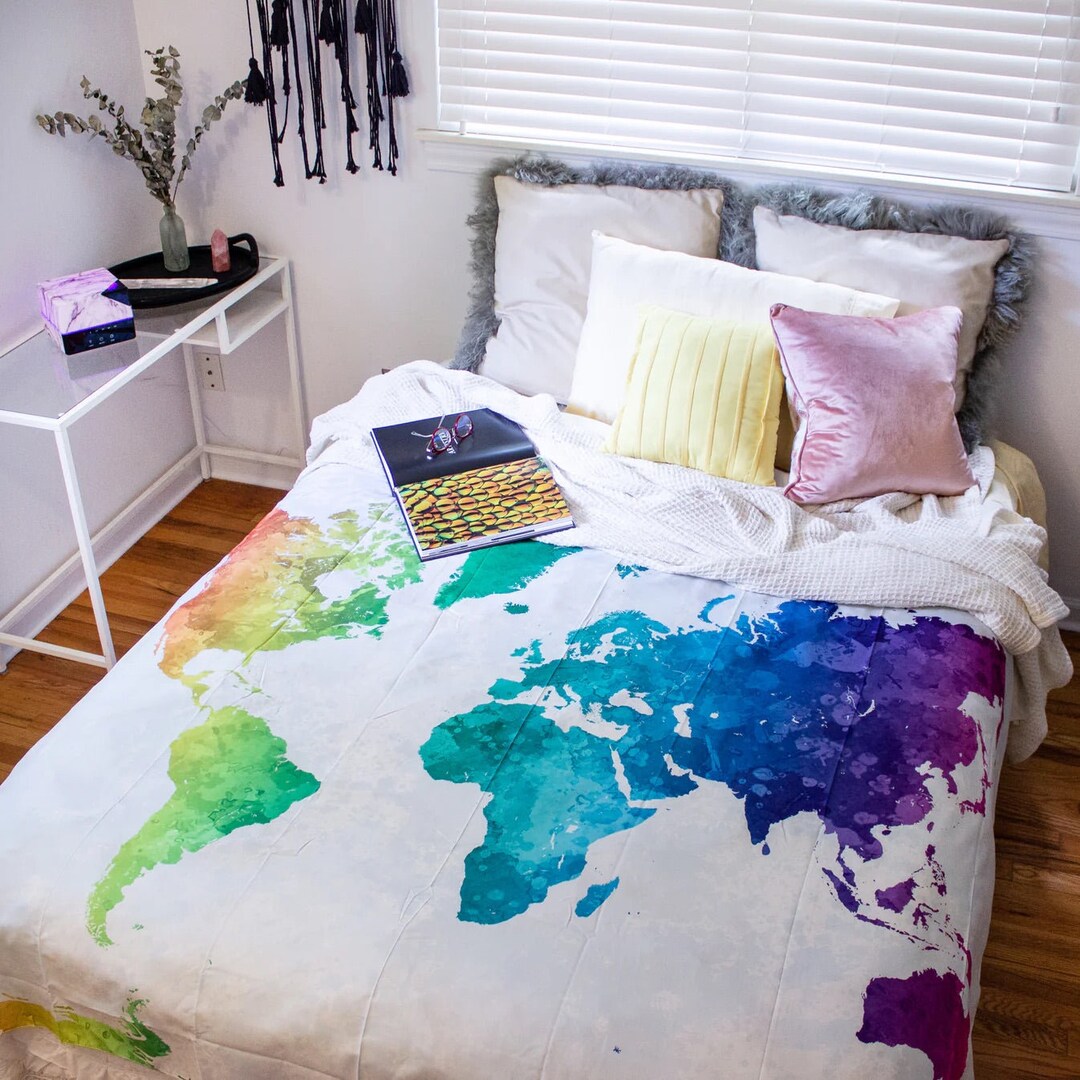 Rainbow Watercolor Map of the World Tapestry Wall Decor - Etsy